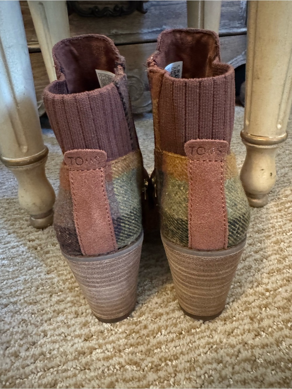 Toms Rust Suede Ankle Booties with Plaid Panel - Picture 7 of 7